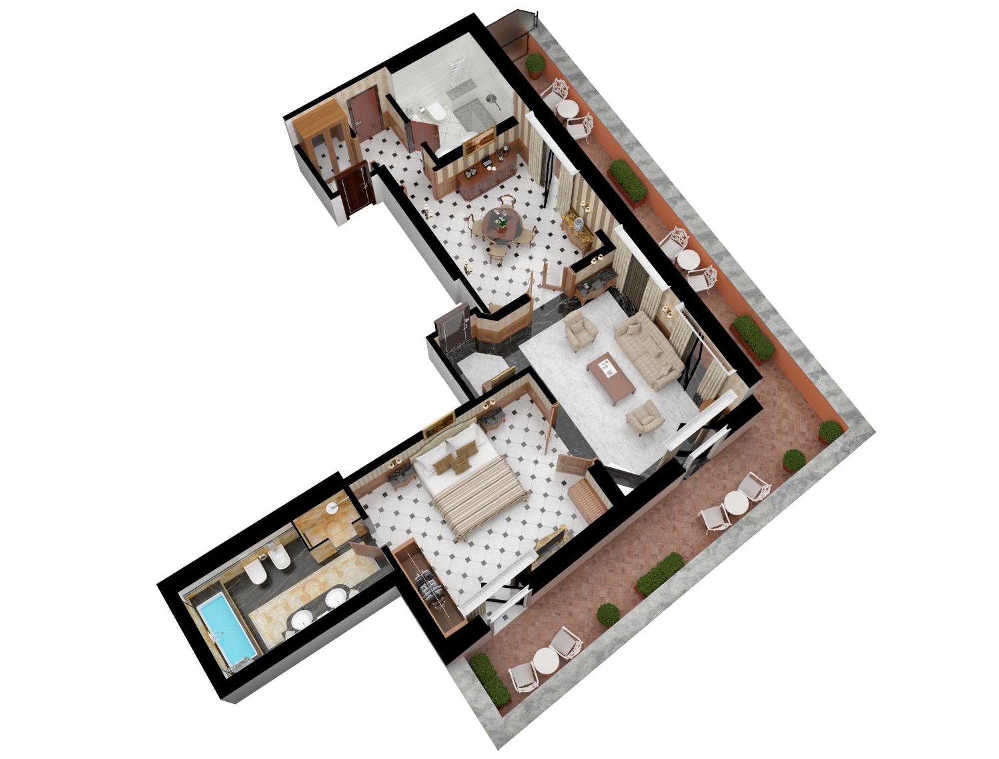 Baglioni Hotel Regina - The Leading Hotels Of The World Roma Esterno foto 3D floor plan of a typical apartment