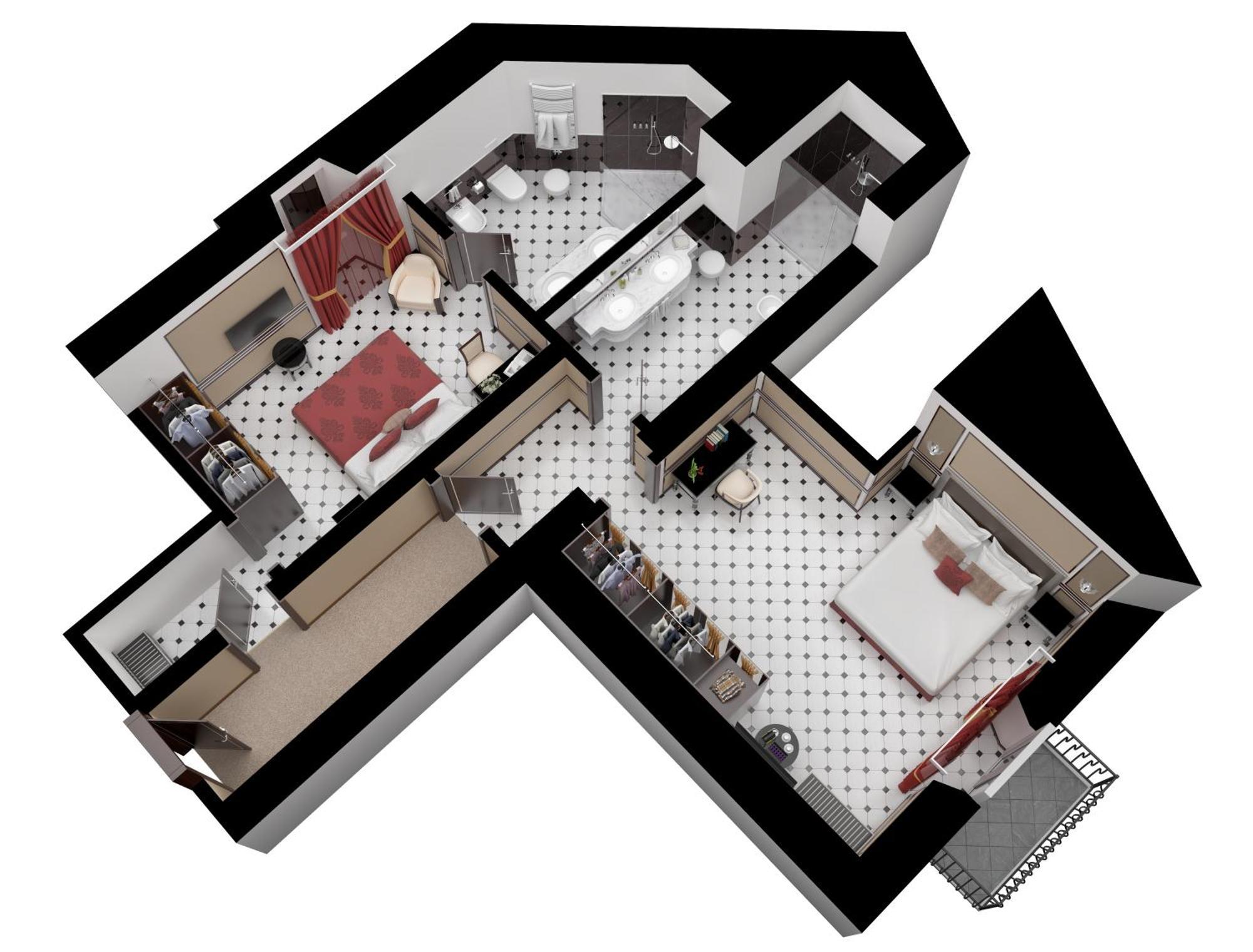 Baglioni Hotel Regina - The Leading Hotels Of The World Roma Esterno foto A 3D floor plan of a typical suite
