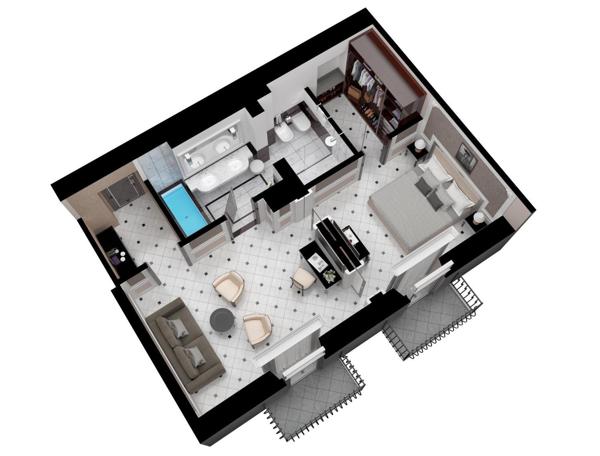 Baglioni Hotel Regina - The Leading Hotels Of The World Roma Esterno foto 3D floor plan of a suite
